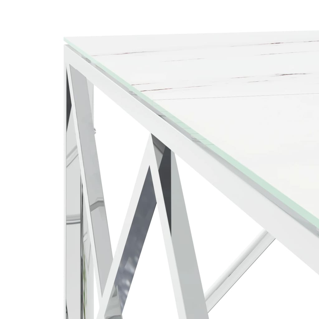 Tavolino da Salotto Argento 80x80x40 cm in Acciaio Inox e Vetro | homemem39