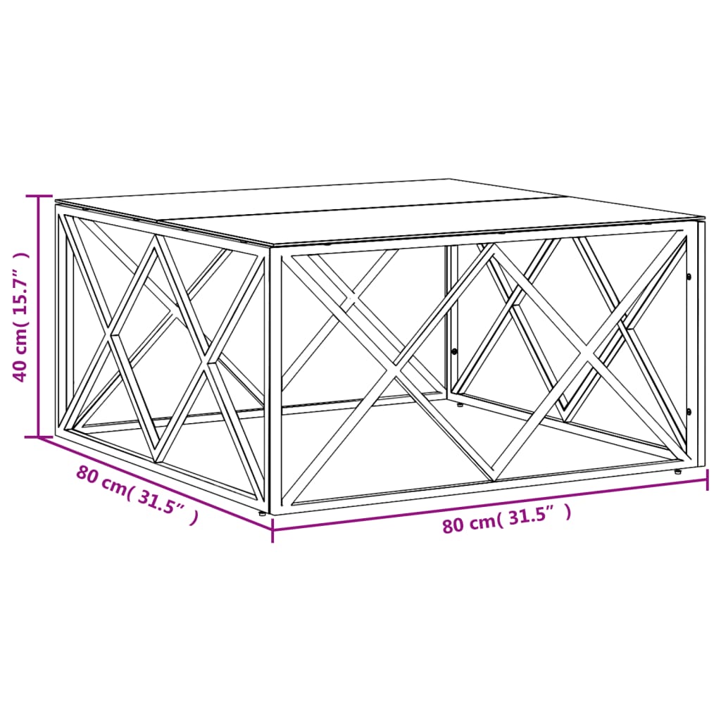 Tavolino da Salotto Argento 80x80x40 cm in Acciaio Inox e Vetro | homemem39