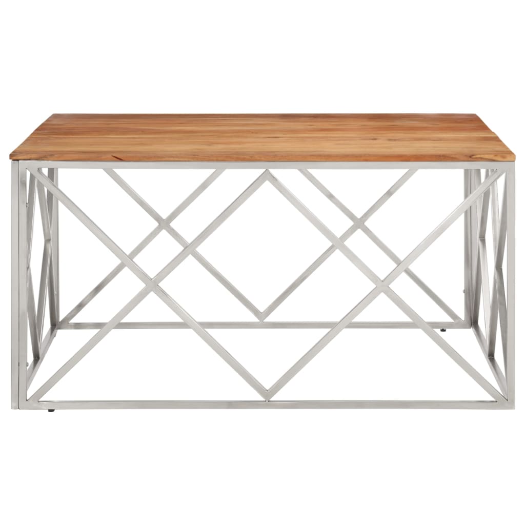 Tavolino Salotto Argento Acciaio Inox e Legno Massello Acacia | homemem39