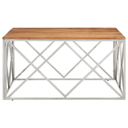 Tavolino Salotto Argento Acciaio Inox e Legno Massello Acacia | homemem39