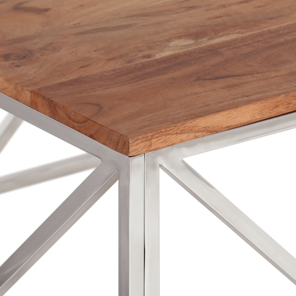 Tavolino Salotto Argento Acciaio Inox e Legno Massello Acacia | homemem39