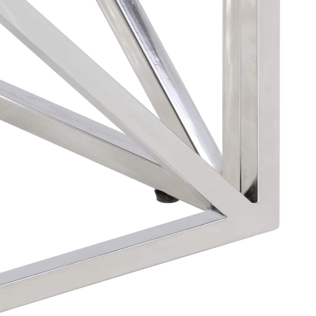 Tavolino Salotto Argento Acciaio Inox e Legno Massello Acacia | homemem39