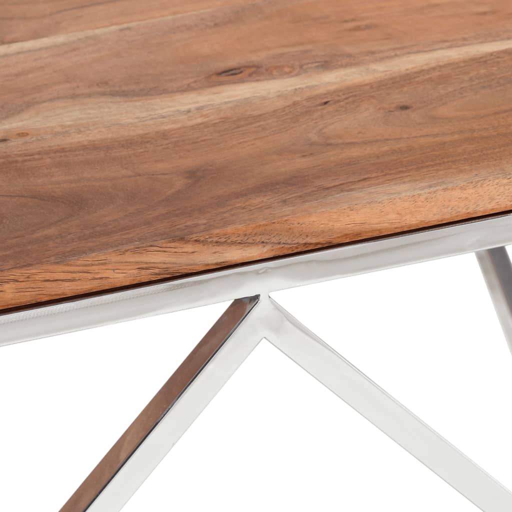 Tavolino Salotto Argento Acciaio Inox e Legno Massello Acacia | homemem39
