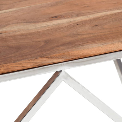 Tavolino Salotto Argento Acciaio Inox e Legno Massello Acacia | homemem39