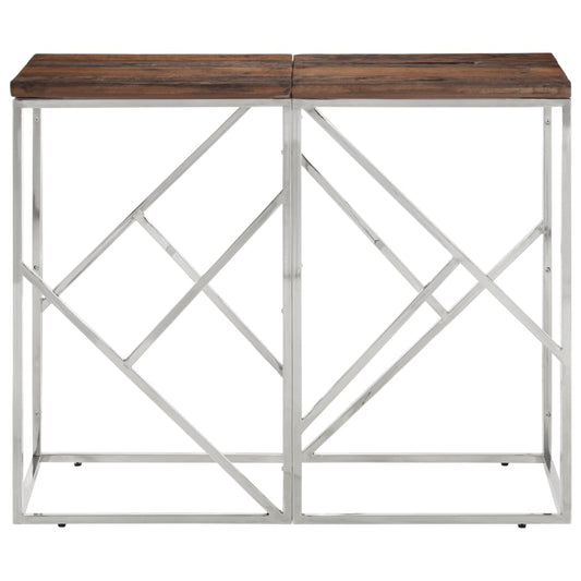 Tavolo Consolle Argento Acciaio Inox e Traverse Legno Massello | homemem39
