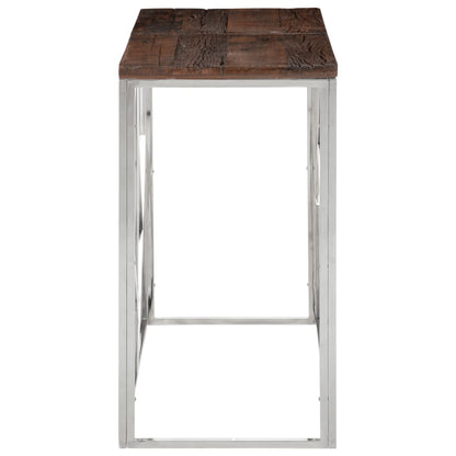 Tavolo Consolle Argento Acciaio Inox e Traverse Legno Massello | homemem39