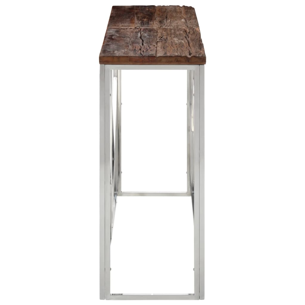 Tavolo Consolle Argento Acciaio Inox e Traverse Legno Massello - homemem39