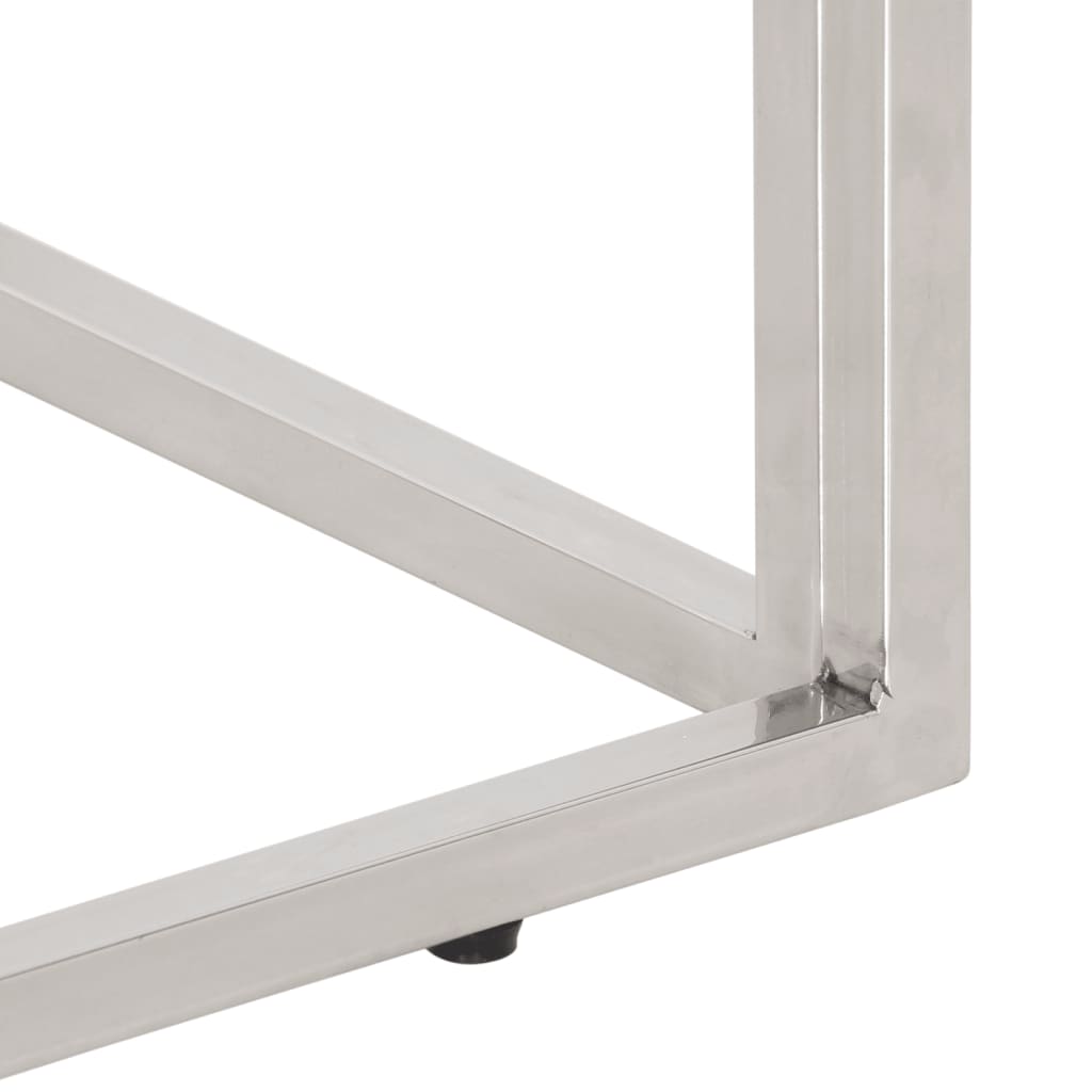Tavolo Consolle Argento Acciaio Inox e Traverse Legno Massello | homemem39