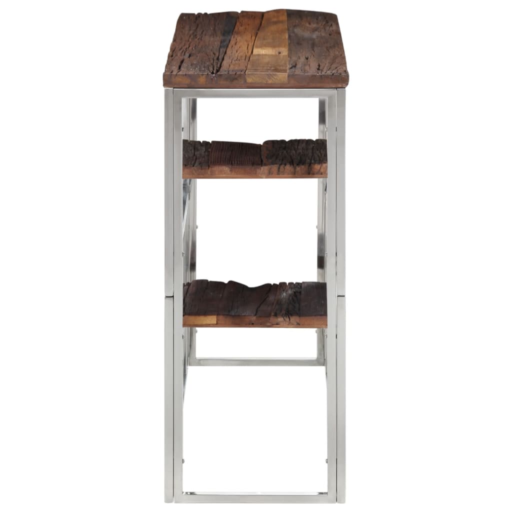 Tavolo Consolle Argento Acciaio Inox e Traverse Legno Massello - homemem39