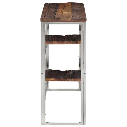 Tavolo Consolle Argento Acciaio Inox e Traverse Legno Massello - homemem39