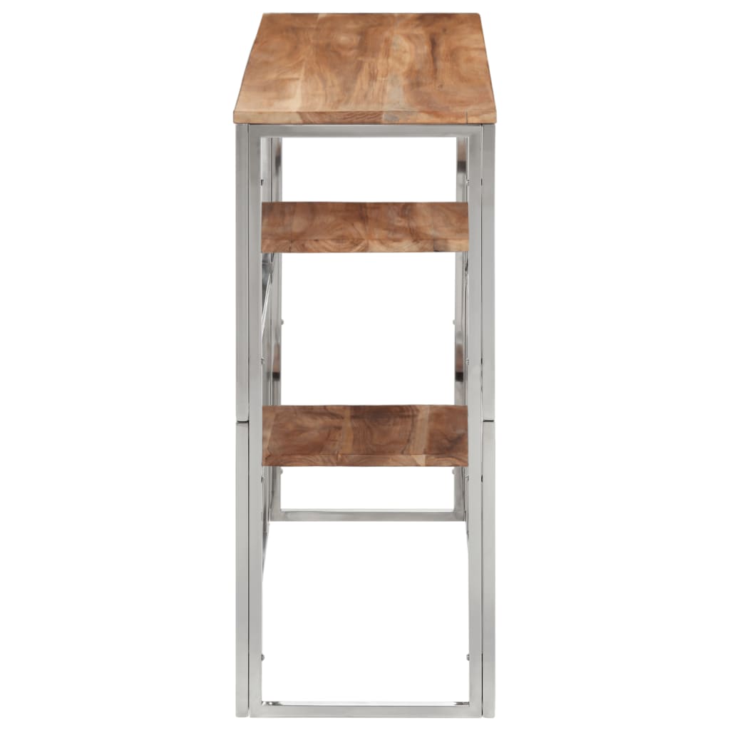 Tavolino da Salotto Argento in Acciaio Inox e Massello d'Acacia - homemem39