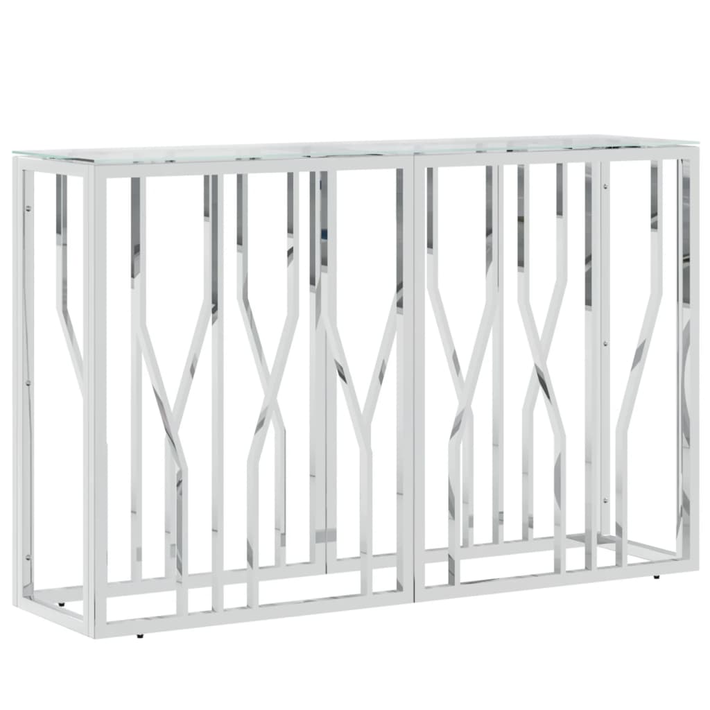 Tavolino Consolle 110x30x70 cm in Acciaio Inox e Vetro - homemem39