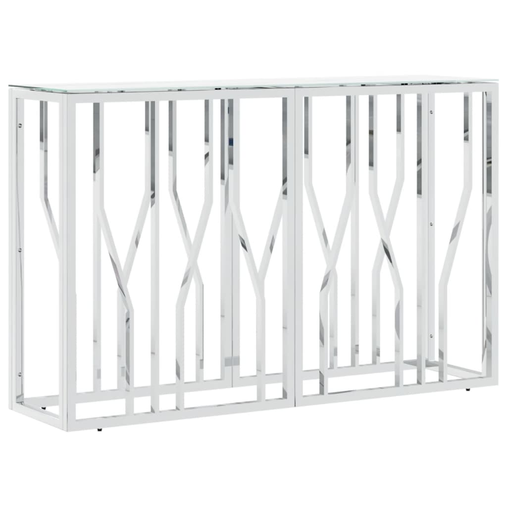 Tavolino Consolle Argento 110x30x70 cm in Acciaio Inox e Vetro - homemem39