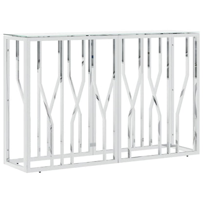 Tavolino Consolle Argento 110x30x70 cm in Acciaio Inox e Vetro - homemem39