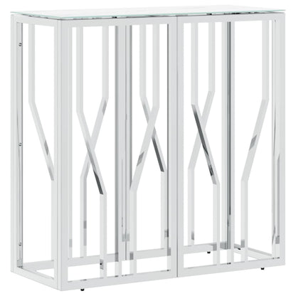 Tavolino Consolle Argento 70x30x70 cm in Acciaio Inox e Vetro | homemem39