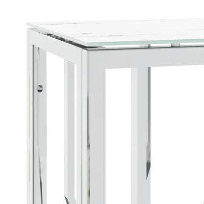 Tavolino Consolle Argento 70x30x70 cm in Acciaio Inox e Vetro | homemem39