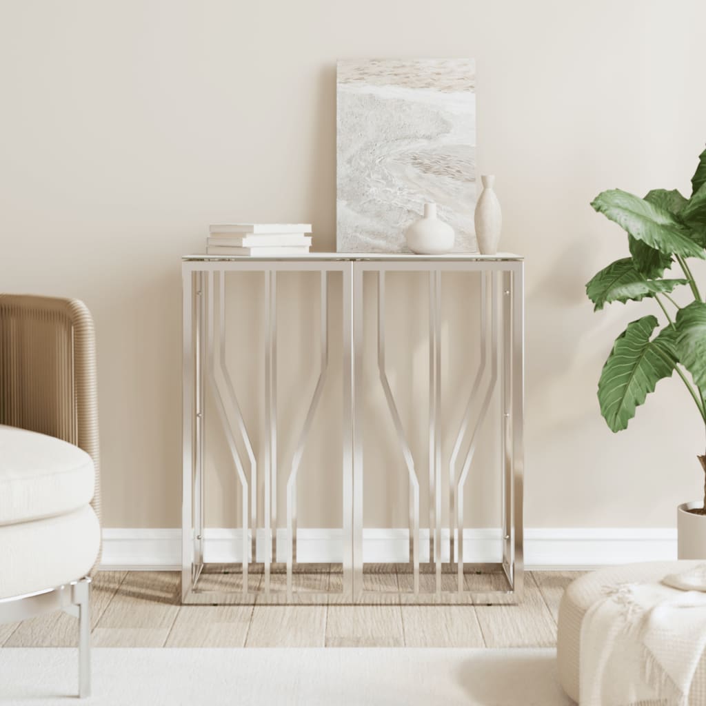 Tavolino Consolle Argento 70x30x70 cm in Acciaio Inox e Vetro | homemem39