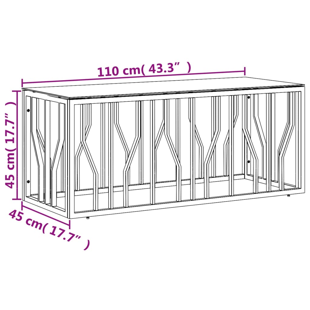 Tavolino da Salotto Oro110x45x45 cm in Acciaio Inox e Vetro | homemem39