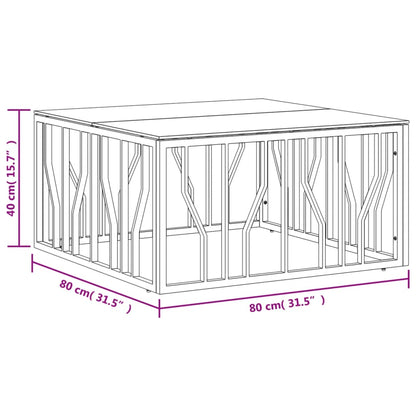 Tavolino da Salotto 80x80x40 cm in Acciaio Inox e Vetro