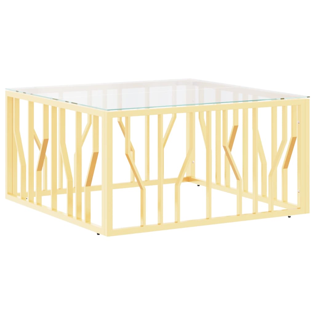 Tavolino da Salotto Oro 80x80x40 cm in Acciaio Inox e Vetro