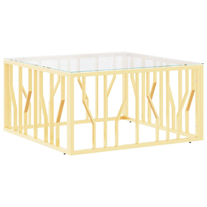 Tavolino da Salotto Oro 80x80x40 cm in Acciaio Inox e Vetro