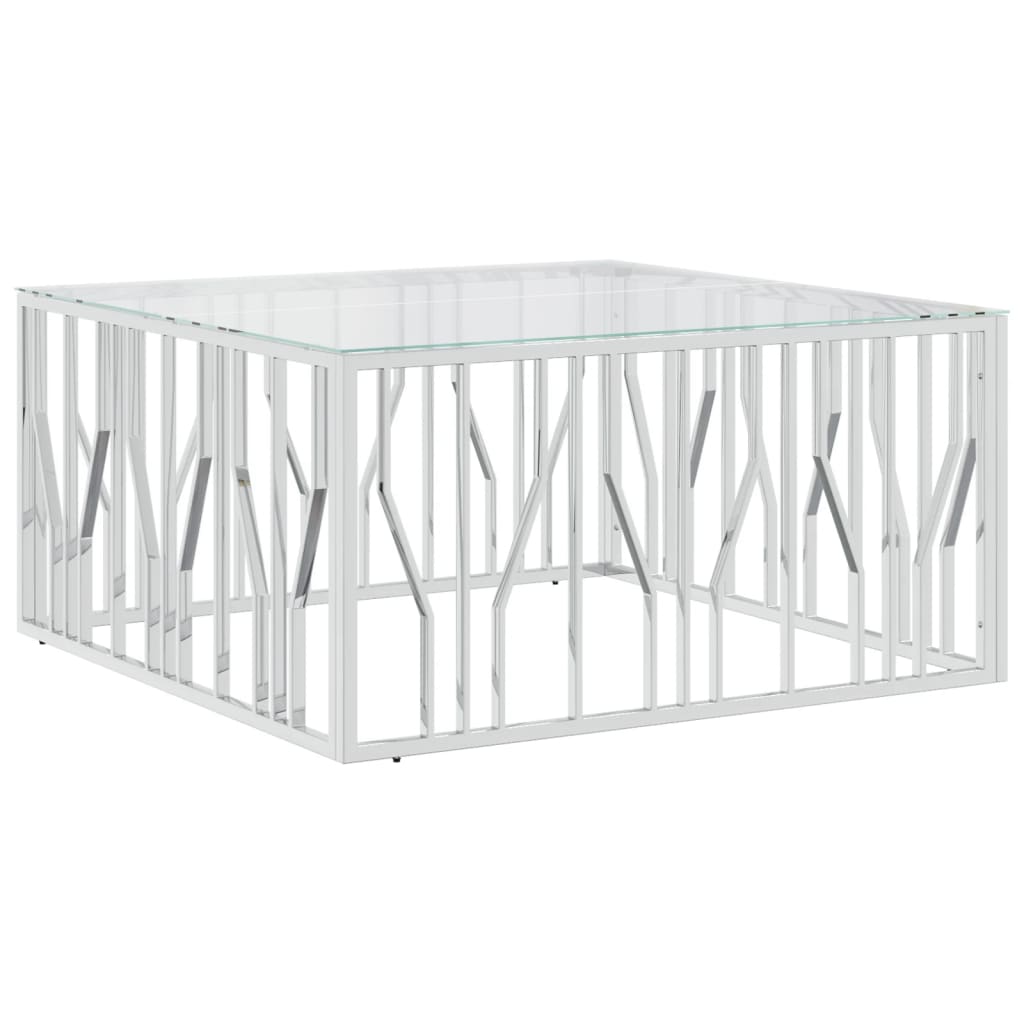 Tavolino da Salotto 100x100x50 cm in Acciaio Inox e Vetro | homemem39