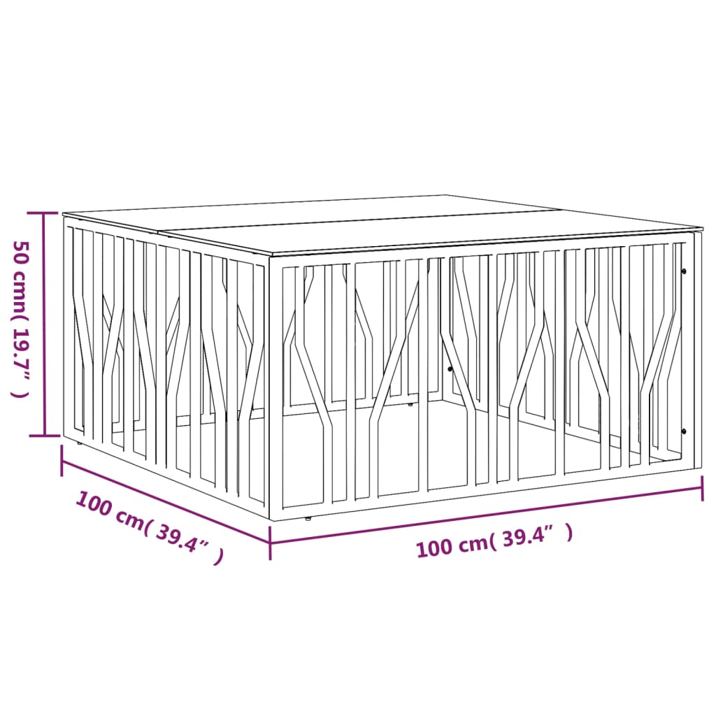 Tavolino da Salotto 100x100x50 cm in Acciaio Inox e Vetro | homemem39
