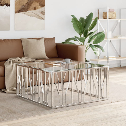 Tavolino da Salotto 100x100x50 cm in Acciaio Inox e Vetro | homemem39