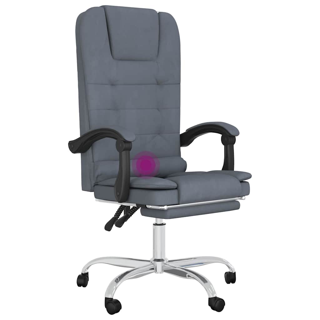 Sedia da Ufficio Massaggio Reclinabile Grigio Scuro in Velluto