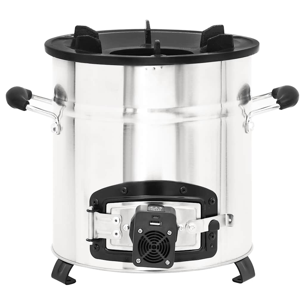 Stufa a Legna con Ventola USB Argento 35,5x26x28cm Acciaio Inox - homemem39