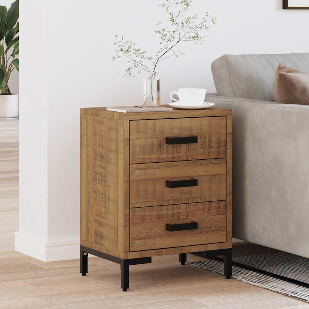 Comodino Marrone 40x30x55 cm Legno Massello di Pino Riciclato | homemem39