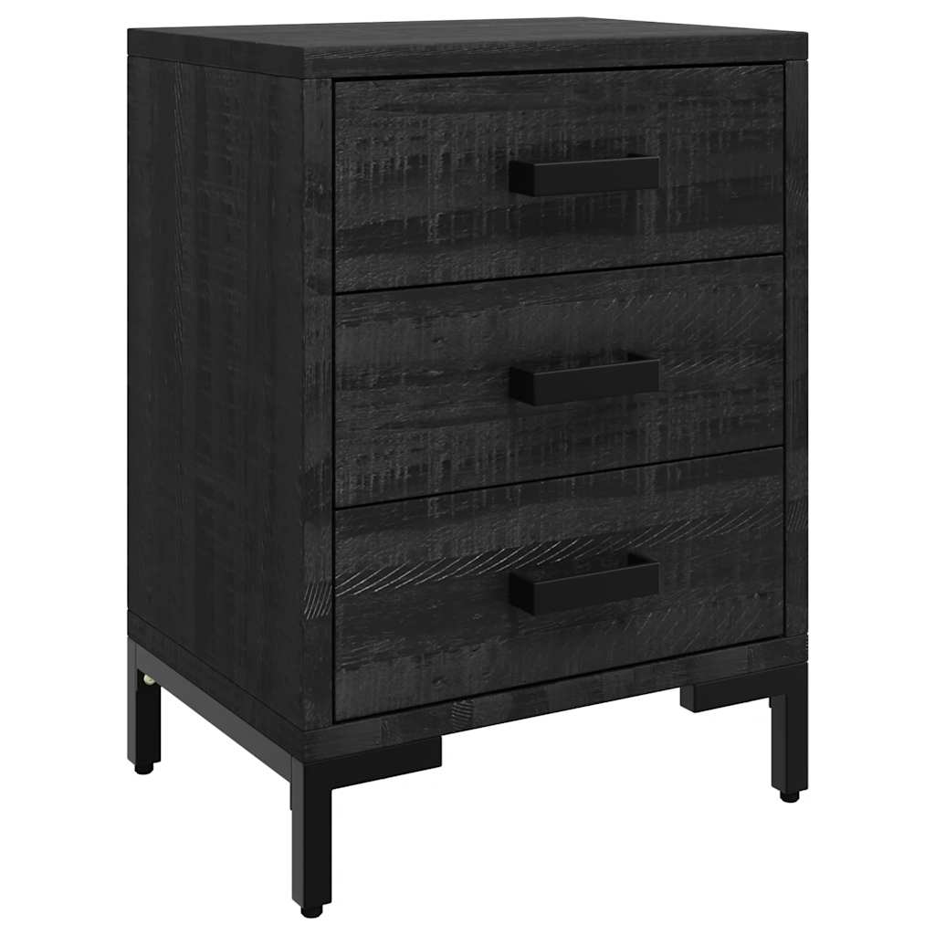 Comodino Nero 40x30x55 cm Legno Massello di Pino Riciclato