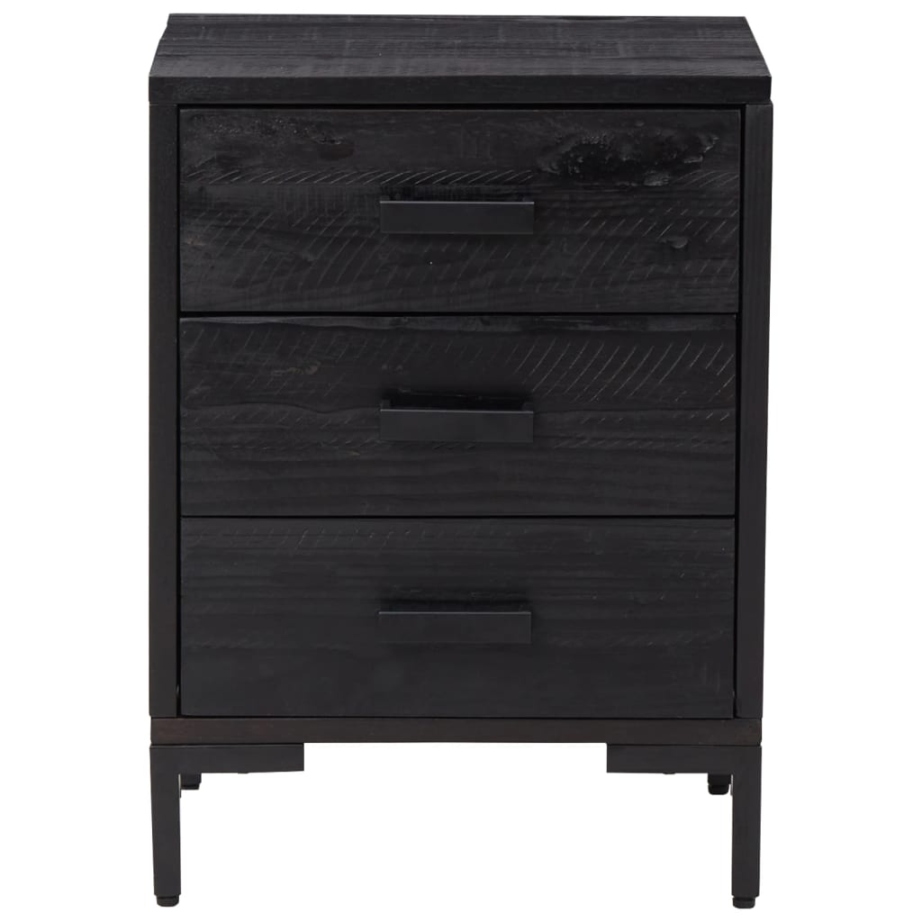 Comodino Nero 40x30x55 cm Legno Massello di Pino Riciclato - homemem39