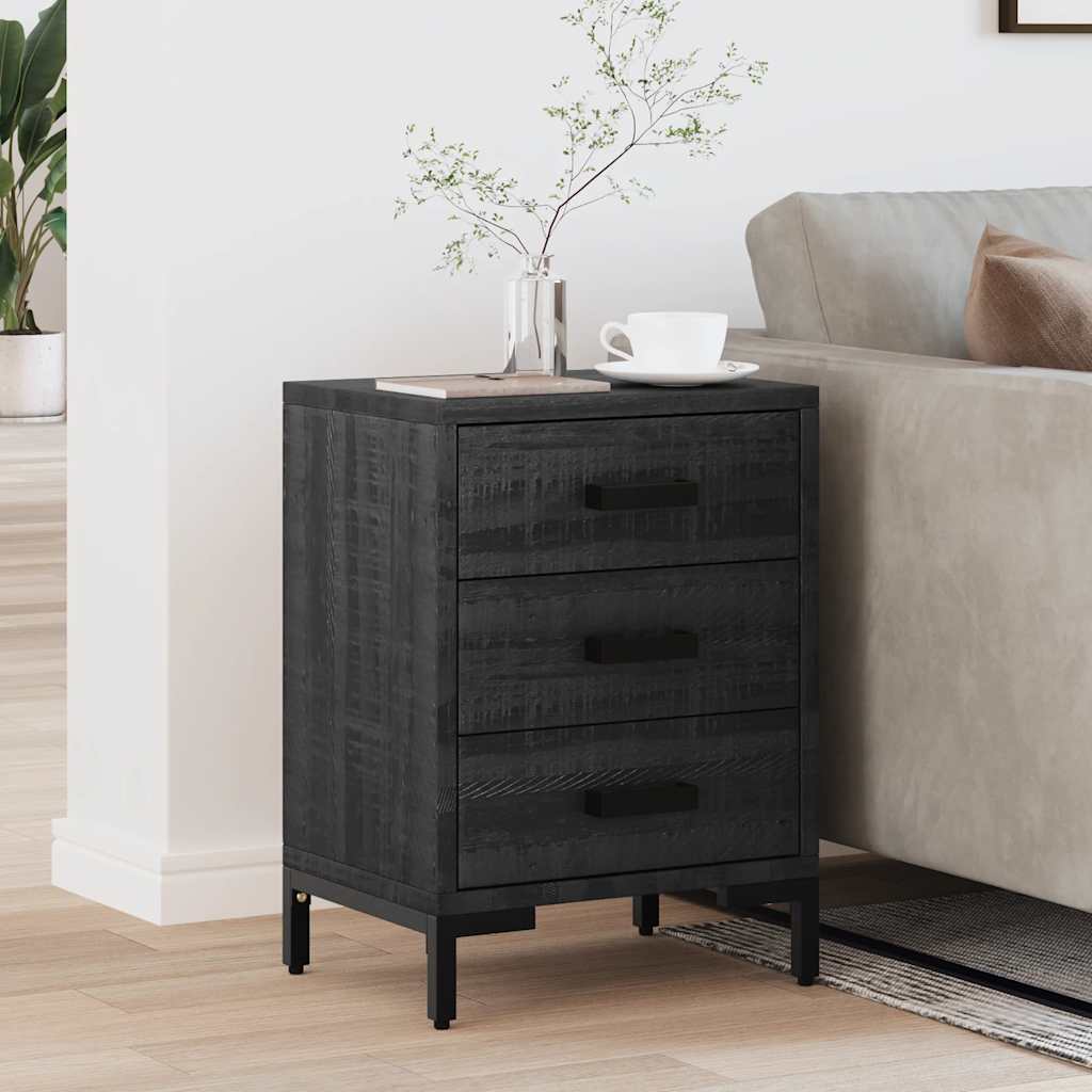 Comodino Nero 40x30x55 cm Legno Massello di Pino Riciclato