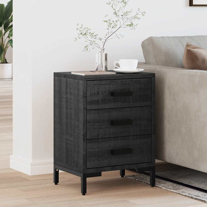 Comodino Nero 40x30x55 cm Legno Massello di Pino Riciclato