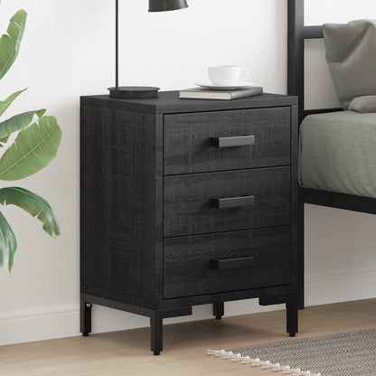Comodino Nero 40x30x55 cm Legno Massello di Pino Riciclato