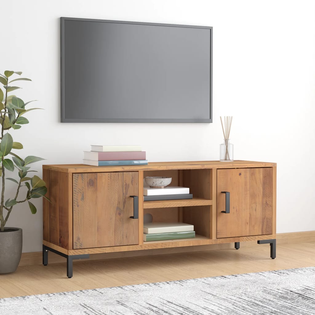 Mobile TV Marrone 110x35x48 cm in Legno Massello di Pino - homemem39