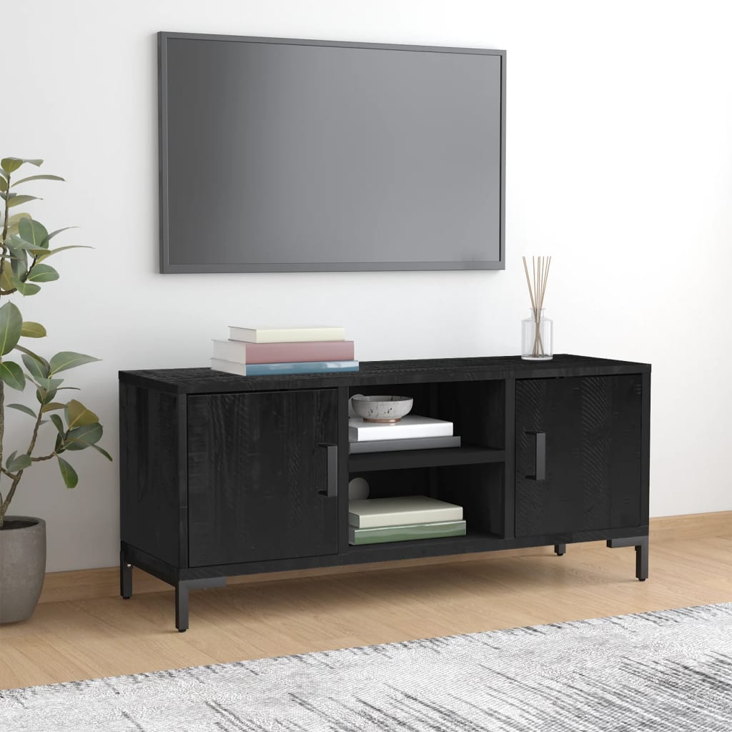 Mobile TV Nero 110x35x48 cm in Legno Massello di Pino - homemem39