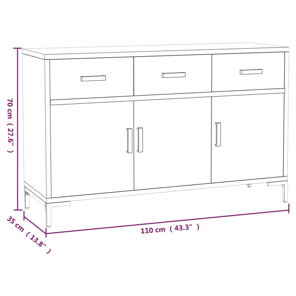 Credenza Marrone 110x35x70 cm in Legno Massello di Pino