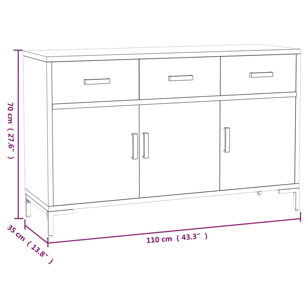 Credenza Nera 110x35x70 cm in Legno Massello di Pino