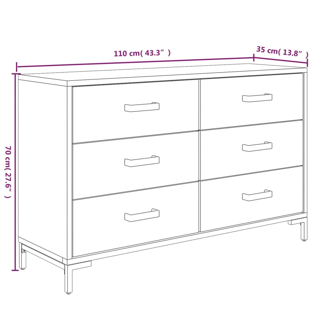 Credenza Marrone 110x35x70 cm in Legno Massello di Pino