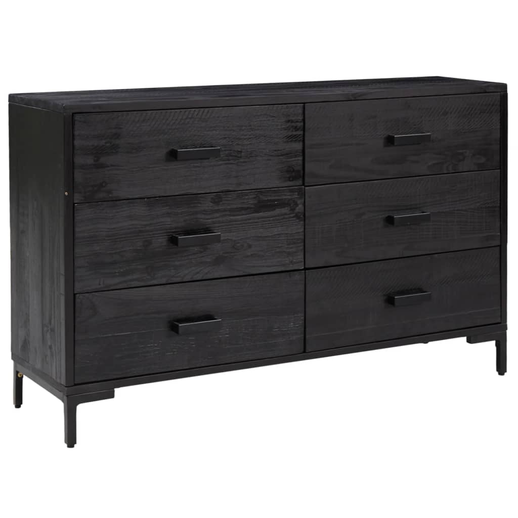 Credenza Nera 110x35x70 cm in Legno Massello di Pino - homemem39