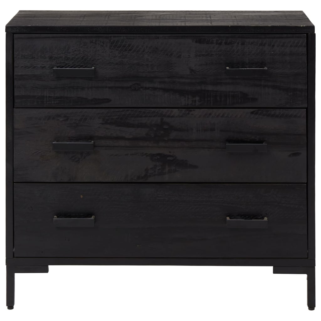Cassettiera Nera 75x35x70 cm in Legno Massello di Pino - homemem39