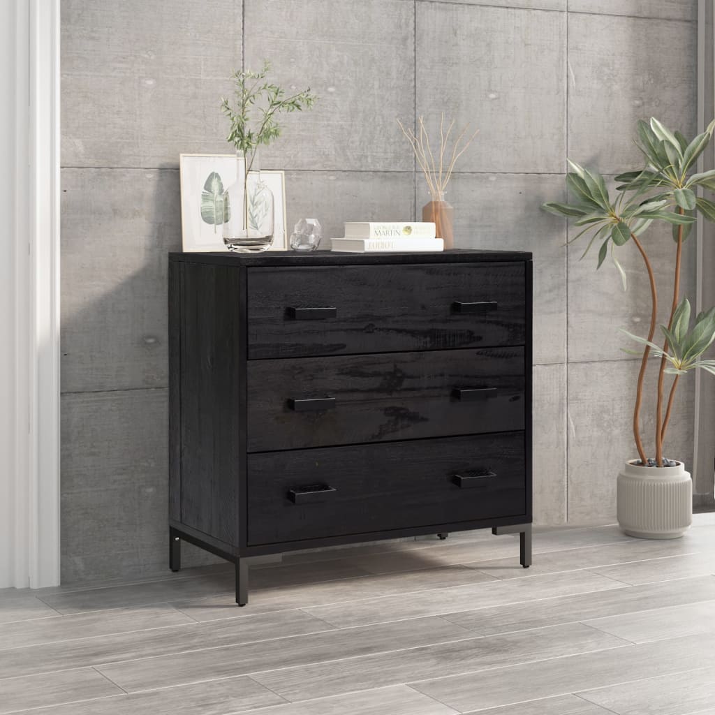 Cassettiera Nera 75x35x70 cm in Legno Massello di Pino - homemem39