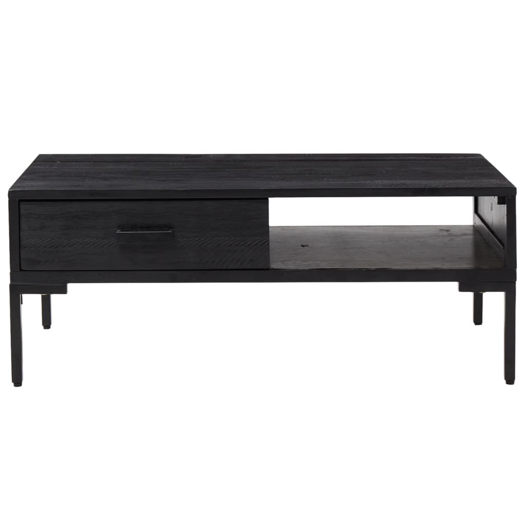 Tavolino da Salotto Nero 90x50x35 cm in Legno Massello di Pino | homemem39