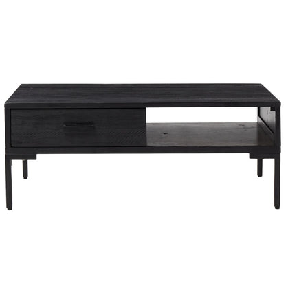 Tavolino da Salotto Nero 90x50x35 cm in Legno Massello di Pino | homemem39