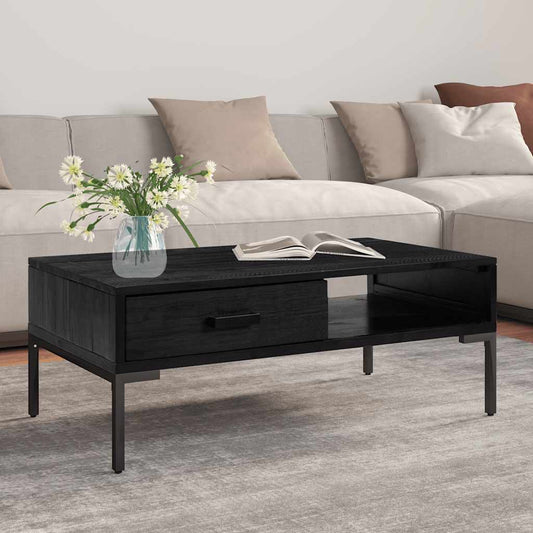 Tavolino da Salotto Nero 90x50x35 cm in Legno Massello di Pino | homemem39