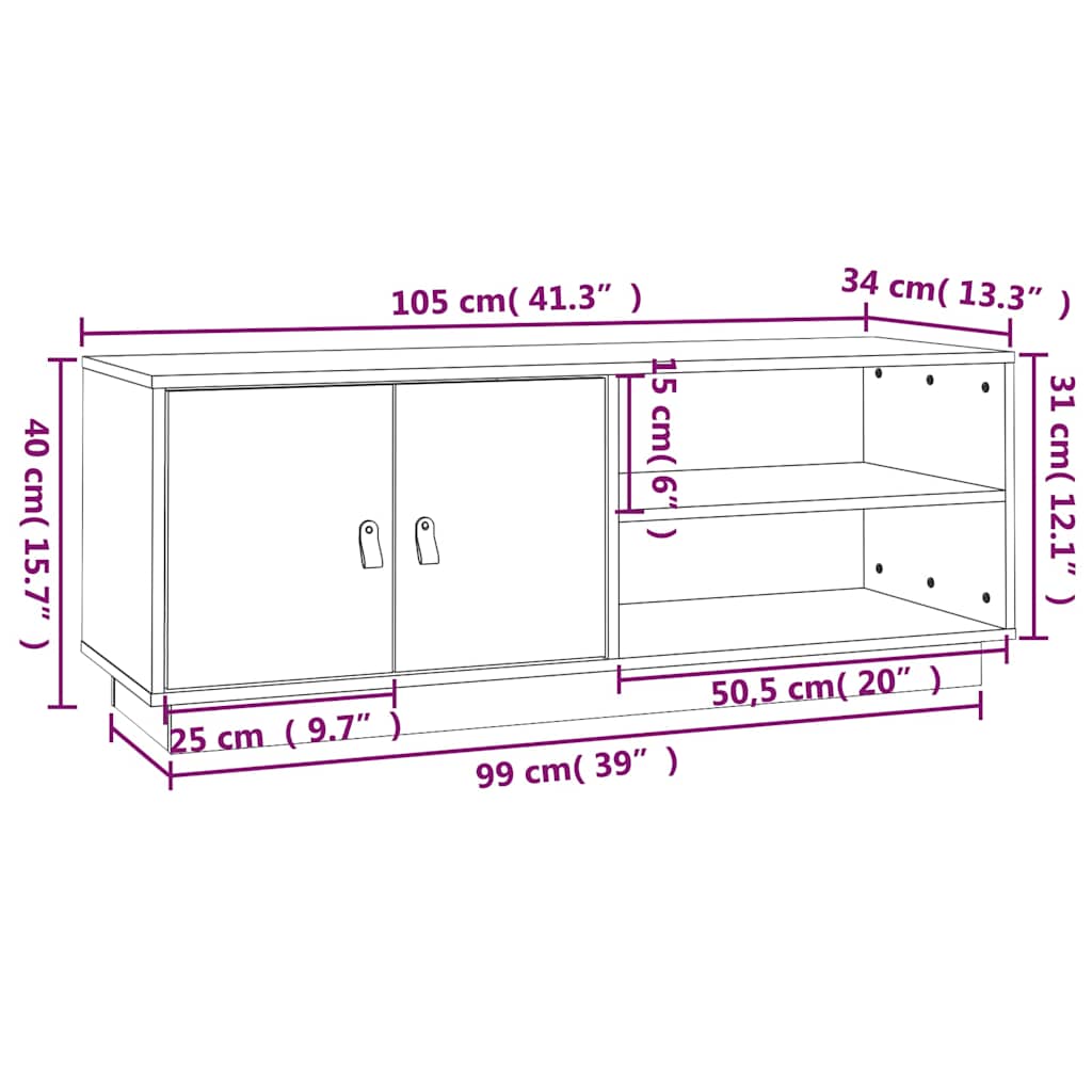 Mobile Porta TV ambra 105x34x40 cm in Legno Massello di Pino