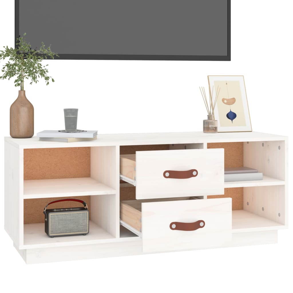 Mobile Porta TV Bianco 100x34x40 cm in Legno Massello di Pino - homemem39