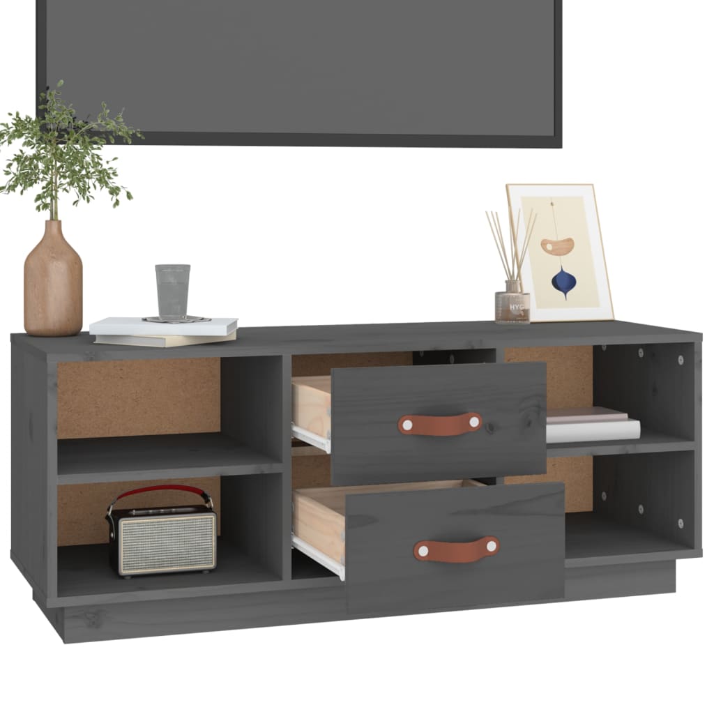 Mobile Porta TV Grigio 100x34x40 cm in Legno Massello di Pino - homemem39